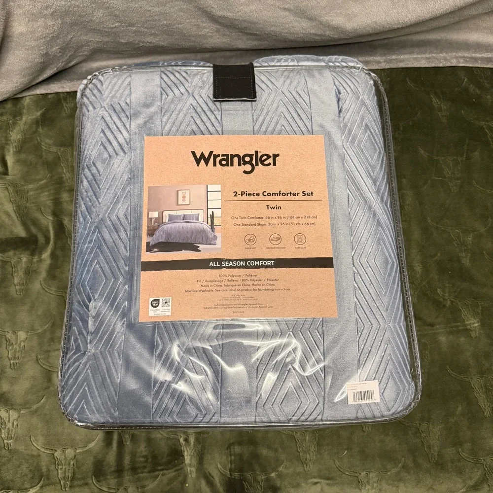 Wrangler Comforter Set Twin Light Blue New 2-Piece Geometric Soft Bedding